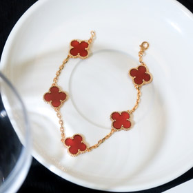 Van Cleef & Arpels classic five-flower bracelet red chalcedony-3782